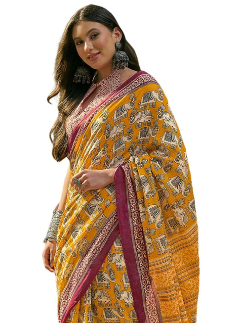 Vasthrlay Printed Yellow Saree