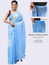 Vasthrlay Blue Womens Ready To Wear One Minute Linen Fabric Saree