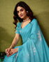 Vasthrlay Chanderi Printed Unstitched Blue Saree