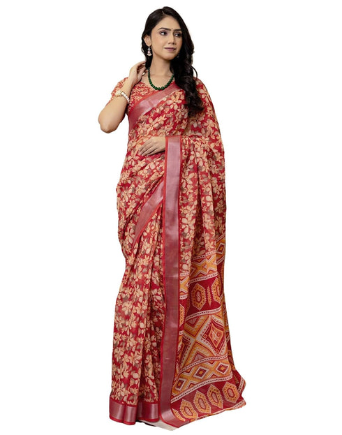 Vasthrlay Womens Printed Unstitched White Saree