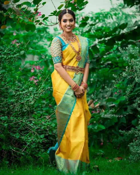 Vasthrlay Yellow Kanjivaram Saree