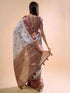 Vasthrlay Cream Maroon Abstract Print Polyester Saree With Antique Zari Border And Unstitched Blouse Piece
