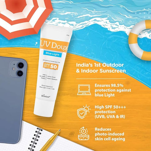 Brinton UV Doux Blue Light Sunscreen Protection Gel SPF 50 PA+++ UVA/ UVB for Men & Women