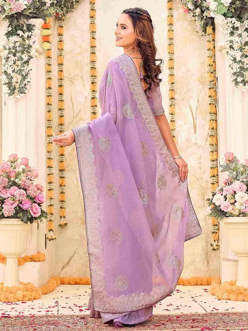 Vasthrlay Shimmer Embroidery Sky Saree