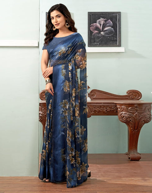 Vasthrlay Georgette Sequence Unstitched Black Saree