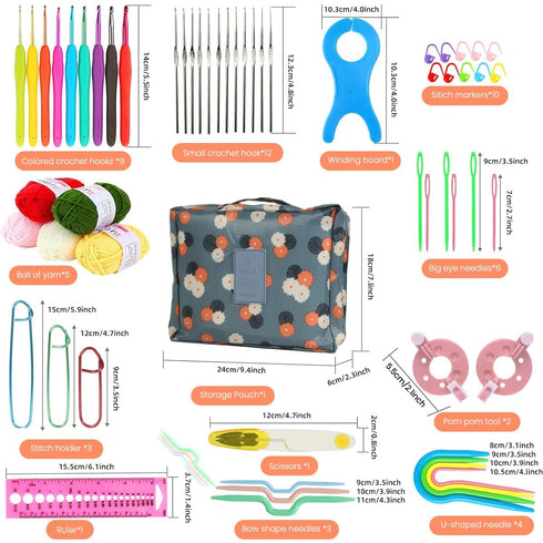 107 Pcs Crochet Kit for Beginners Adults with Yarn Set, DIY Tools, Hook & Needle Set