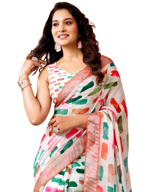 Vasthrlay Womens Printed Unstitched Dark Green Saree