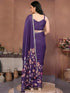 Vasthrlay Purple Floral Linen Saree With Solid Black Unstitched Blouse