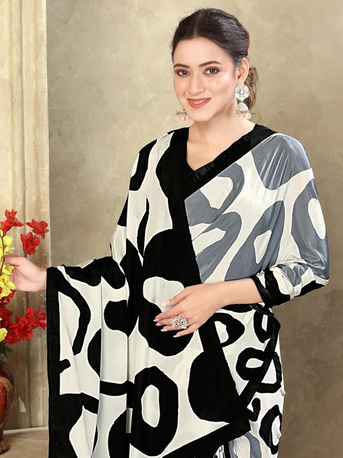 Vasthrlay Printed Off White1 White Saree