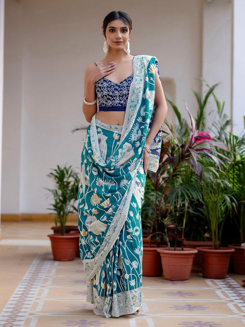 Vasthrlay Kalamkari Printed Olive Saree
