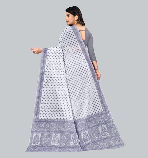 Vasthrlay Cotton Blue White Saree