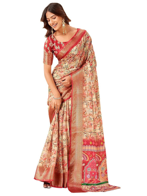Vasthrlay Printed Jacquard Unstitched Dusty Pink Saree