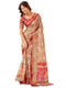 Vasthrlay Printed Jacquard Beige Saree With Red Unstitched Blouse Piece