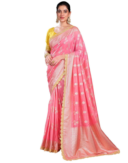 Vasthrlay Banarasi Jacquard Unstitched Pink Saree