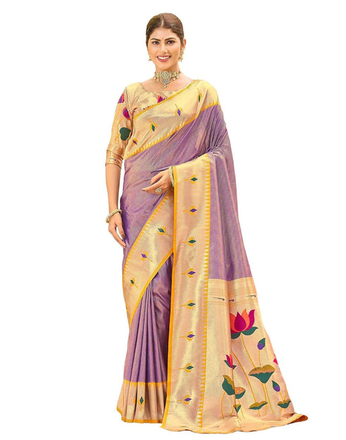 Vasthrlay Paithani Kanjivaram Unstitched Pink Saree