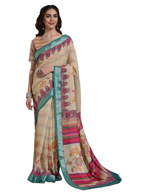 Vasthrlay Weaving Printed Beige Saree
