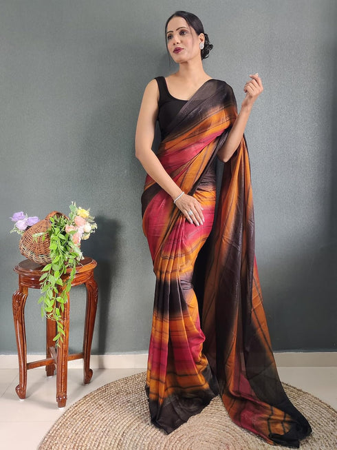 Vasthrlay Womens Georgette Unstitched Brown Saree
