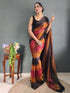 Vasthrlay Womens Georgette Mustard And Black Saree With Unstitched Blouse Piece