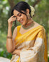Vasthrlay Mustard Yellow Jacquard Traditional Unstitched Saree