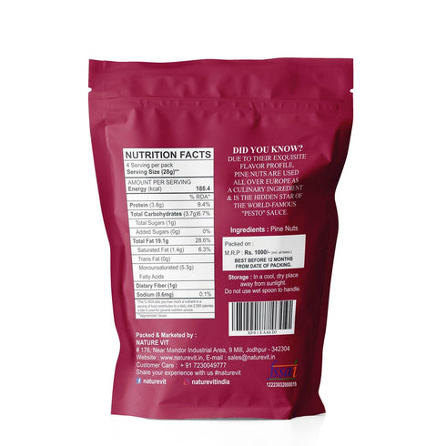 NatureVit Pine Nuts Kernels Premium Chilgoza Giri| Shell-Free & Jumbo Size