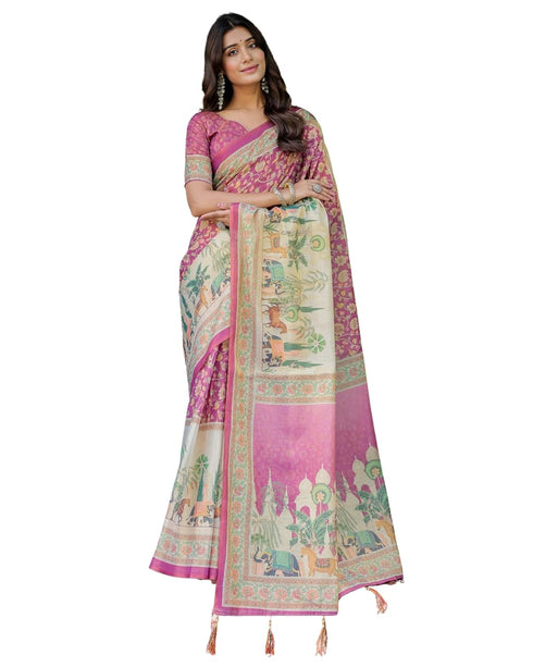 Vasthrlay Handloom Printed Elephant Saree