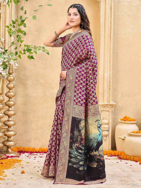 Vasthrlay Banarasi Weaving Maroon Saree
