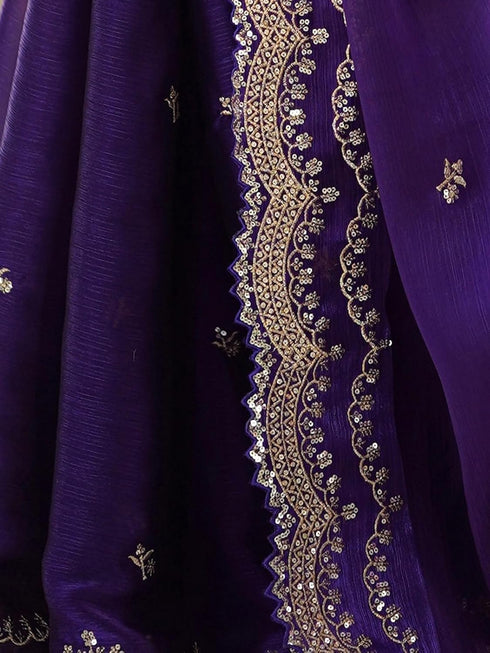 Vasthrlay Shimmer Embroidered Dark Saree