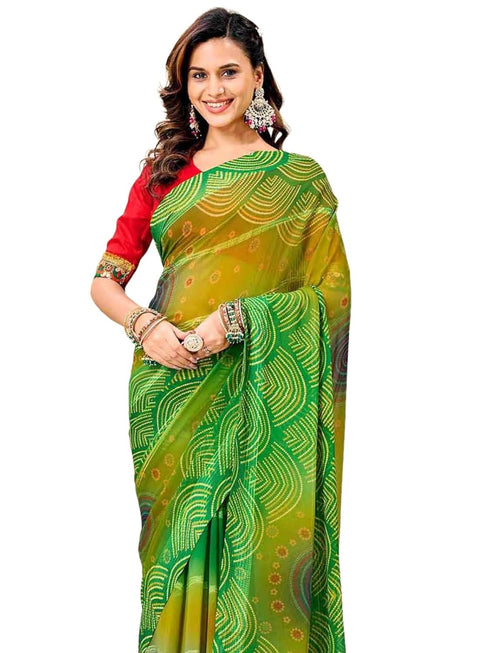 Vasthrlay Georgette Bandhani Unstitched Pink Saree