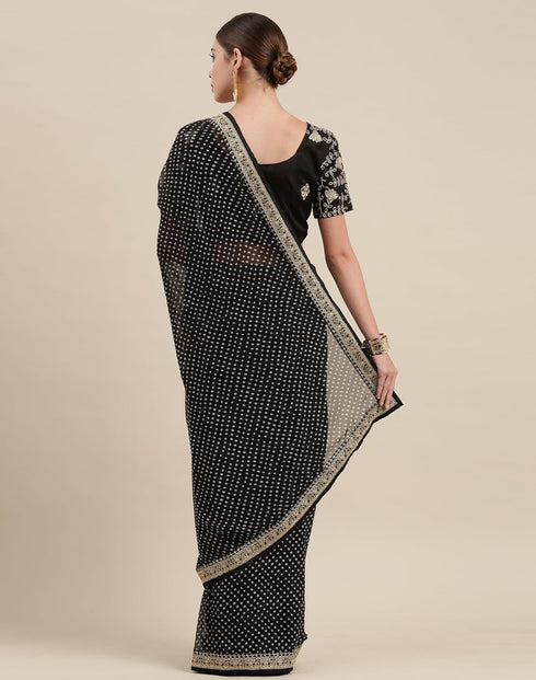 Vasthrlay Bandhani Georgette Unstitched Black Saree