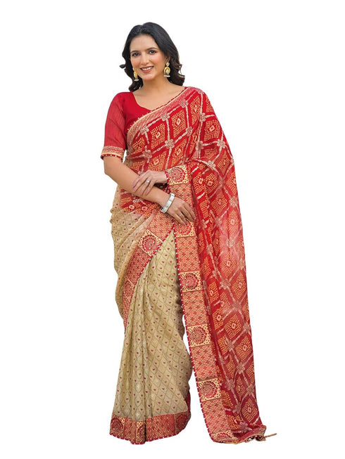 Vasthrlay Georgette Bandhani Green Saree