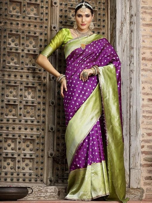 Vasthrlay Banarasi Jacquard Unstitched Red Saree