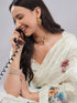 Vasthrlay Floral Off White Print Chanderi Silk Blend Saree With Unstitched Blouse Piece