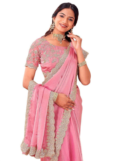 Vasthrlay Sequins Embroidery Unstitched Purple Saree