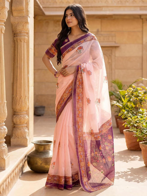 Vasthrlay Printed Peach1 Saree