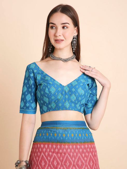 Vasthrlay Cotton Printed Mulmul Blue Saree