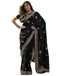 Vasthrlay Scalloped Embroidery Black Saree With Unstitched Blouse Piece