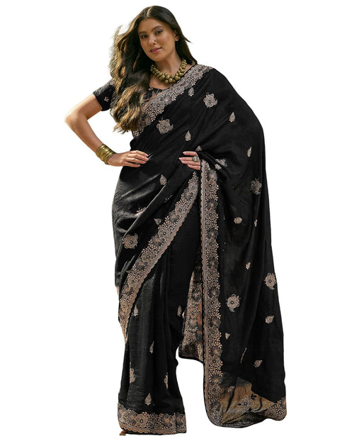 Vasthrlay Scalloped Embroidery Unstitched Maroon Saree