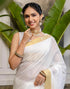 Vasthrlay Special Stripes Unstitched White Saree