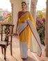 Vasthrlay Womens Printed Unstitched Yellow Saree