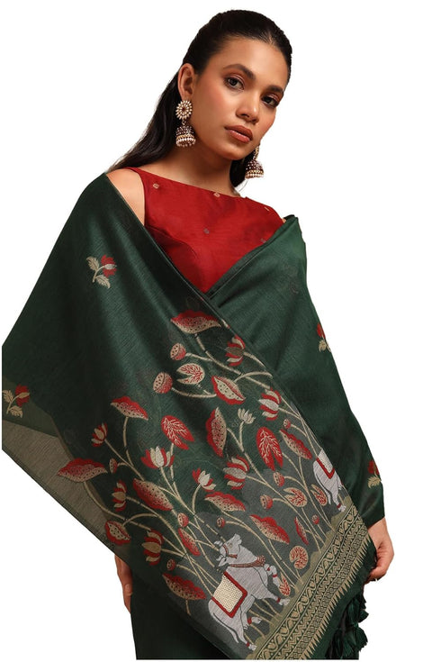 Vasthrlay Green Chanderi Pichwai