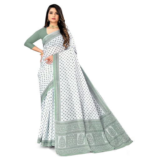 Vasthrlay Cotton Blue White Saree
