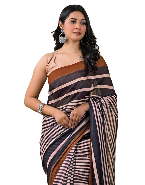 Vasthrlay Womens Printed Unstitched Peach Saree