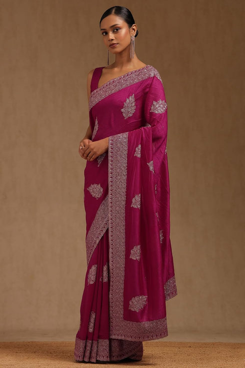 Vasthrlay Fuchsia Tussar Embroidered