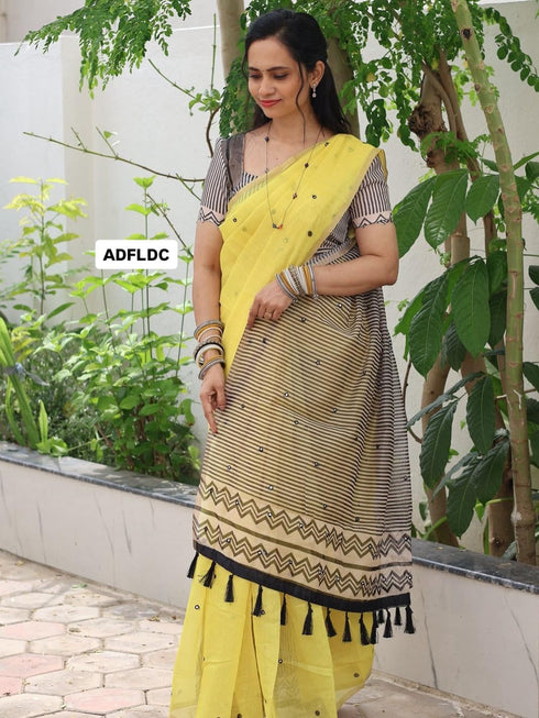 Vasthrlay Yellow Striped Premium Unstitched
