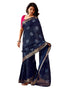 Vasthrlay Weaving Printed Navy Blue Saree With Unstitched Blouse Piece
