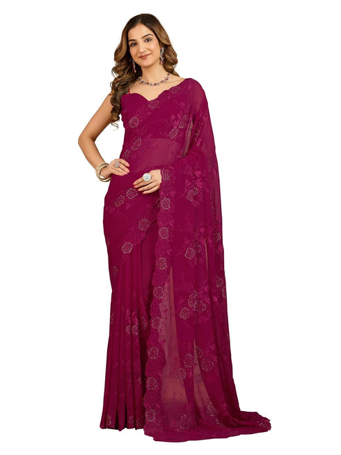 Vasthrlay Georgette Embroidery Unstitched Darkpink Ethnic Wear