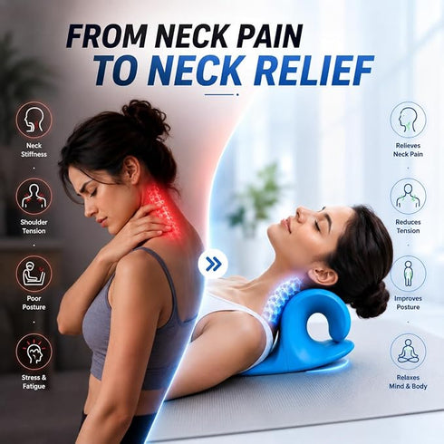 Pulgos Neck Support Stretcher For Pain Relief | Cervical Traction Neck Pillow With 𝐀𝐜𝐮𝐩𝐫𝐞𝐬𝐬𝐮𝐫𝐞 Massage Relaxer