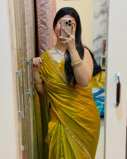 Vasthrlay Boarder Unstitched Chhaavaw Mustard Free Ethnic Wear