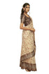 Vasthrlay Cream Terracotta Abstract Print Polyester Saree With Zari Border And Unstitched Blouse Piece