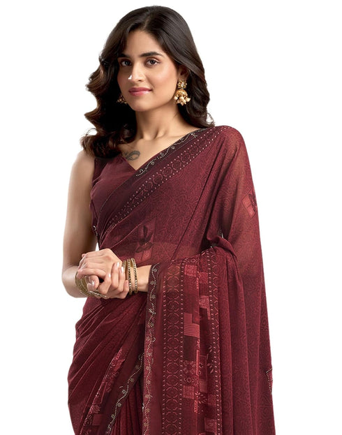 Vasthrlay Georgette Printed Unstitched Maroon Saree
